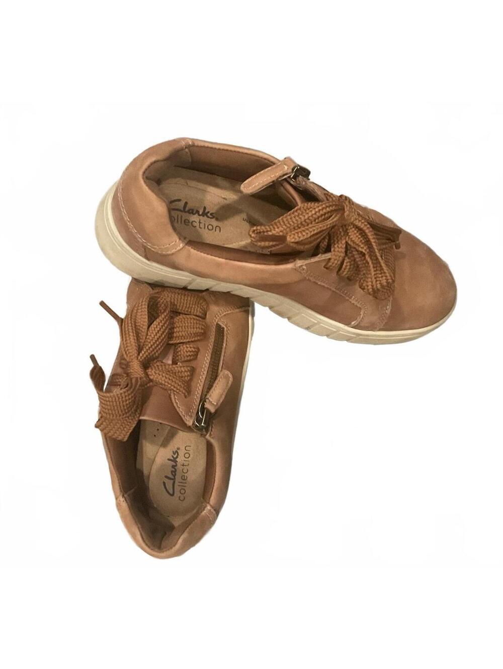 Clarks Collection Women's Tan Leather Lace-Up Sneakers